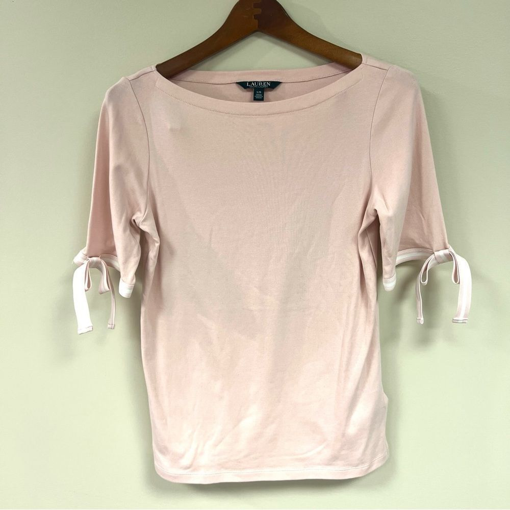 Ralph Lauren pink shirt sleeve top with bows at sleeves L